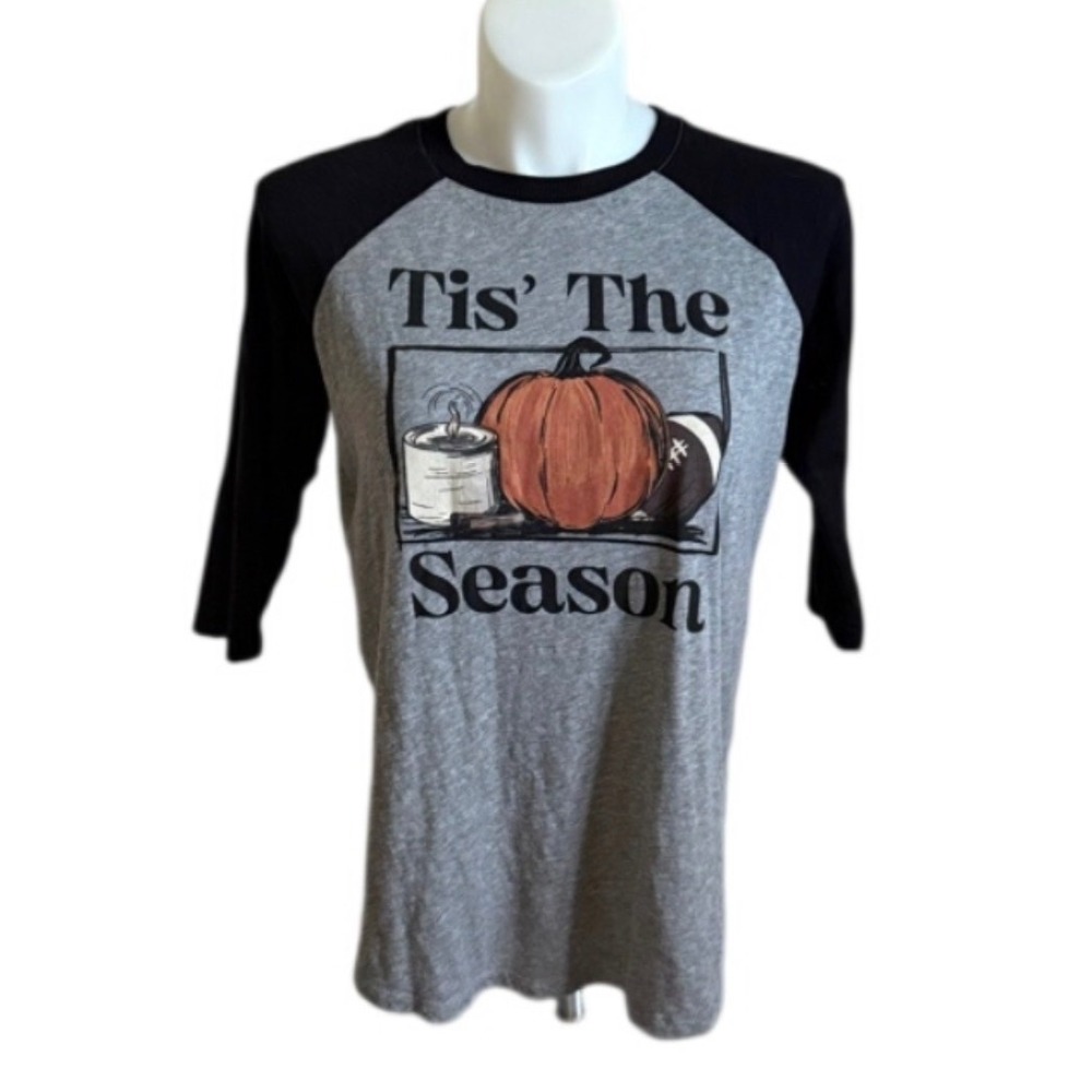 Torrid Vintage Slub Baseball Tee Tis The Season Pumpkin Football Gray Black 1 XL
